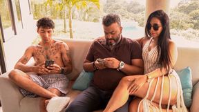 Stepmom passionately pleases her stepson as husband takes a call outside