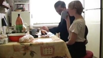 Naughty wife with perky tits fucked hard in the kitchen